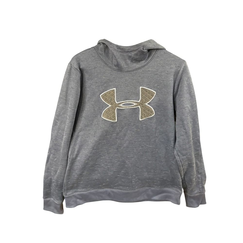Under Armour ColdGear Kids‎ Medium Gray Heathered Fleece Pullover Hoodie Logo